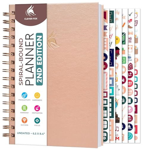Clever Fox Planner 2nd Edition Spiral – Colorful Weekly & Monthly Goal Planner, Time Management & Productivity Organizer, Undated (Rose Gold)