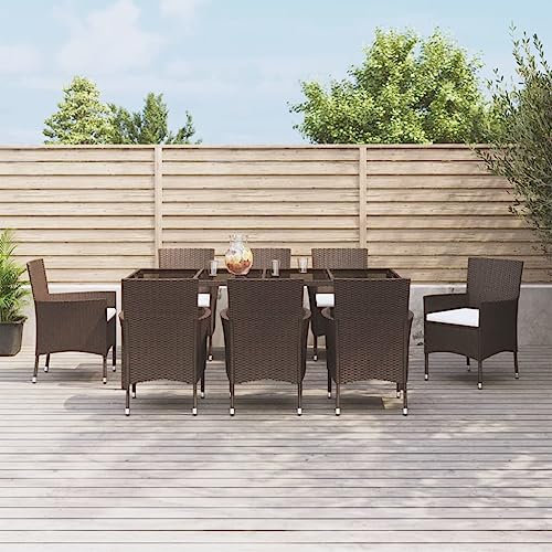 9-teiliges Garten-Essgruppe mit Kissen, braun, Polyrattan