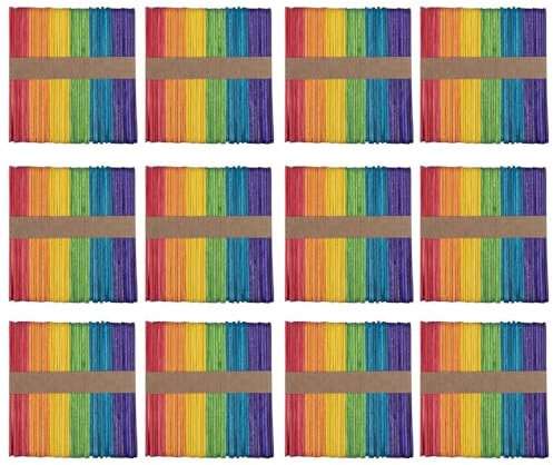 Ideen mit Herz Palillos de madera, espátulas de madera, palos de hielo de madera, 6 colores, 11,4 cm de largo, 1 cm de ancho, 600 unidades (multicolores)