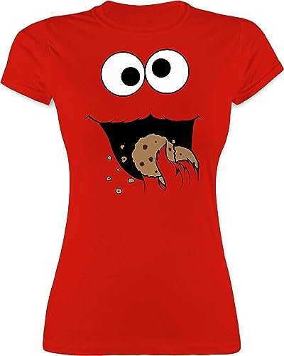 Shirt Damen - Karneval & Fasching - Keks Monster I Krümelmonster I Cookie Monster Fastnacht I Fasnacht I Fasnet - L - Rot - Partner t-Shirts für sie und ihn Faschings Tshirt Karnevals Auge t-Shirt