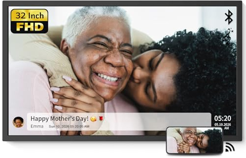 NexFoto 32 Inch Extra Large Digital Picture Frame 64GB Bluetooth Speakers, WiFi Digital Photo Frame FHD Light Sensor, Remote Control, Swivel Mount, Art Decor Frame for Gallery, Share Photos via App
