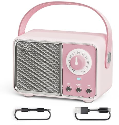 Upgraded Retro Bluetooth Speaker,Vintage Radio with Old Fashioned Classic Style, Bluetooth 5.1 Wireless Connection, Support TF Card, U Disk and AUX Audio Input (Pink)