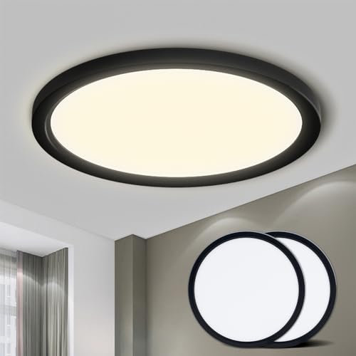 LQWELL® Plafonnier LED, Lampe de Salle de Bain Étanche IP44 Ronde Plate 18W 4000K 1600LM Lampe Simple Moderne Mince pour Salon Salle de Bain Chambre Cuisine Balcon Couloir Sous-Sol Bureau, 220 * 24mm