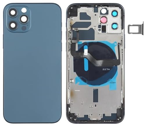 High-Tech Place - Tapa trasera de la batería (con teclas laterales y bandeja de tarjetas y potencia + volumen Flex cable y módulo de carga inalámbrica) para iPhone 12 Pro