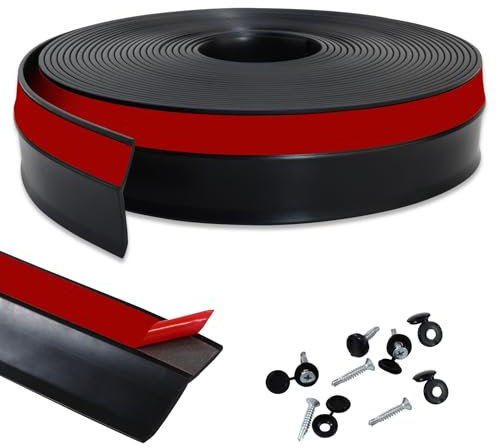 Gaahing Bande d'étanchéité universelle pour porte de garage supérieure et latérale, bande d'étanchéité autocollante avec 30 jeux de clous (noir, 12,2 m)