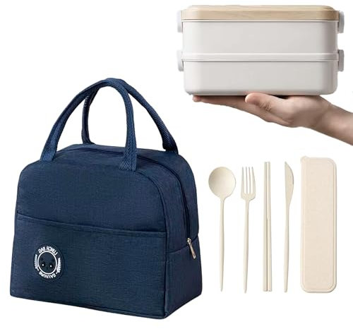 things-4you Fiambrera 3 compartimentos acero inoxidable con bolsa térmica y cubiertos | Lunch box bento BPA Free para comida trabajo, colegio, oficina o picnic (Blanco)