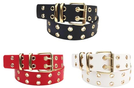 ISAKEN Punk Gürtel, Punk Gürtel Nietengürtel Rock Gürtel Eisenschnalle Pin Verschluss Gürtel Mode Punk PU Leder Gürtel Hip Hop Rock Gürtel für Damen und Herren Jeans Hosen