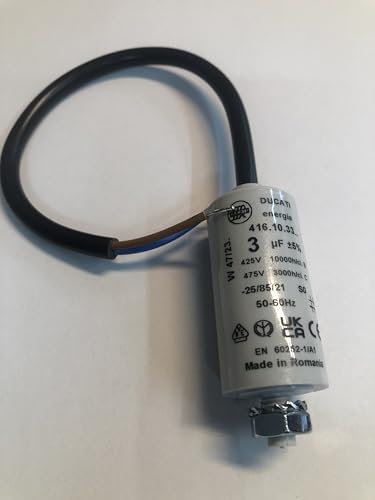 Condensateur Ducati Energia 3UF, 450 volts avec Sortie de Câble et Vis.