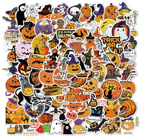 Deen Halloween Sticker 100 Stück,Wasserdicht Vinyl Halloween Aufkleber,Halloween Kürbis Aufkleber Kinder,Halloween Graffiti Sticker für DIY Laptop Gepäck Skateboard Auto Motorrad Fahrrad Scrapbooking