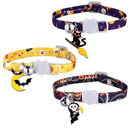 3stk Halloween-Katzenhalsband, Kätzchenhalsband Abtrennbares Halloween-Katzenhalsband mit Glöckchen Feiertags-Kätzchenhalsband Dekorationszubehör für Welpen Und Kätzchen