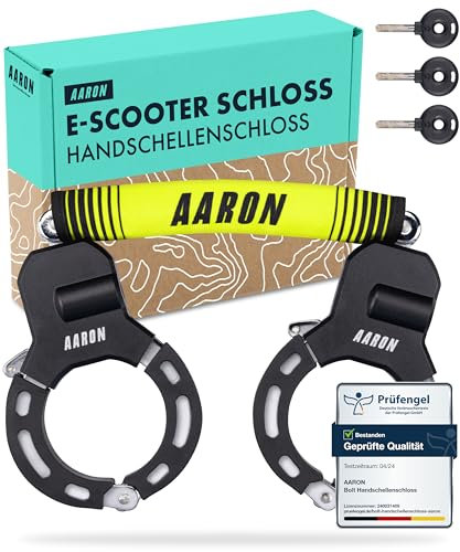 AARON Handschellenschloss für E-Scooter - Hochsicherheits-Design - Flexibles Fahrradschloss mit Stahlkette - Robust & Kratzschutz - Yellow