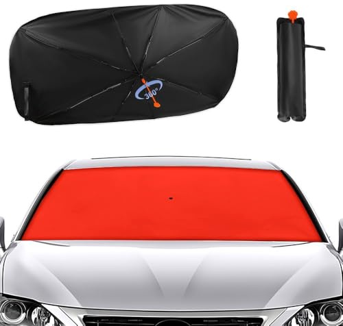 Hiseng Parasol Coche Delantero, Parasol para Parabrisas de Coche Anti-UV, Parasol Coche Aislamiento Térmico, Parasol Coche Delantero Plegable Color Sólido (Rojo)