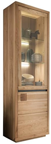 Lomadox Vitrine 65 cm breit Vitrinenschrank Standvitrine Wohnwimmerschrank Schrank Wohnzimmermöbel Eiche massiv geölt