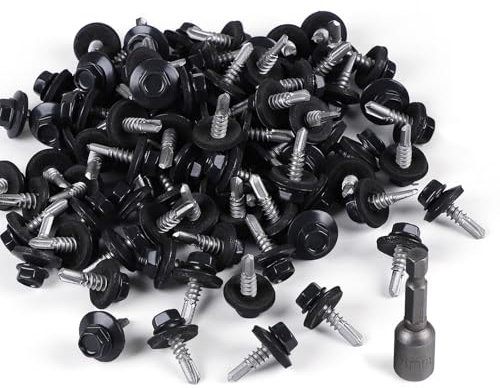SUPAWAY Lot de 200 Vis auto-perceuses en tôle M4,8x19 mm Tête hexagonale autoperceuse RAL 7016 Gris Vis autoperceuses peintes avec rondelles EPDM et clé à douille M8 Vis tole toiture pour plus fixatio