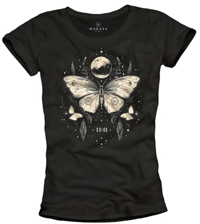 MAKAYA Damen T-Shirt mit Schmetterlingen 11:11 Motiv Schmetterling Sommer Top Kurzarm
