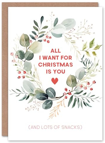 Artery8 Watercolour Wreath All I Want Is You And Snacks Blank For Him Or Her Art Christmas Card