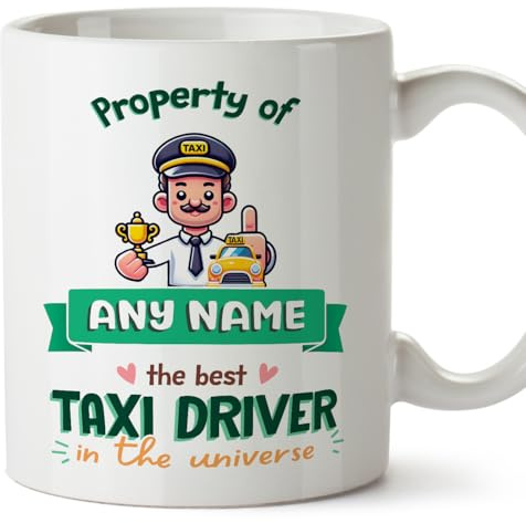 MUGFFINS Personalised Mug for Taxi Driver Man - in English - Property of - Funny Custom Gift for Colleagues - Ceramic 11oz Mug