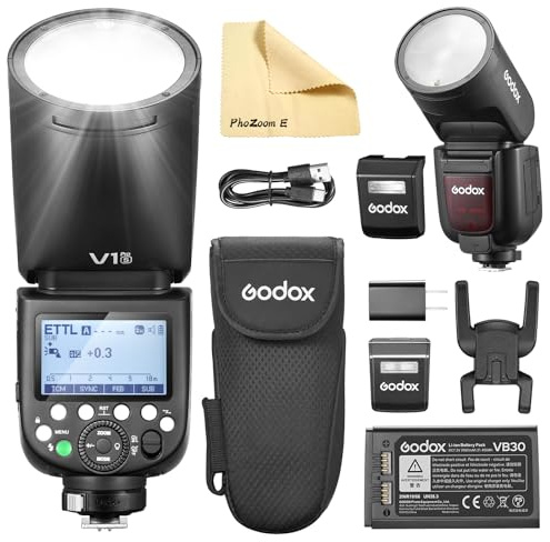 Godox V1PRO-S V1Pro S Runder Kopf Kamera Blitz Flash Kamerablitz TTL Speedlite 2.4G Wireless TTL Speedlight Strobe,76Ws HSS 1/8000s mit Li-ion Batterie für Sony-Kameras