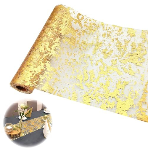 Tischläufer Gold(28cm X 10m),Tischdeko Gold,Goldener Tischläufer,Tischläufer Silvester,Tischläufer Tischband Polyester Tischdeko DIY Geschenke Weihnachten Dekoration Geburtstage Hochzeit Party