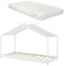 [en.casa] Kinderbett Brome mit Matratze Hausbett 90 x 200 cm Jugendbett Bettenhaus Spielbett mit Lattenrost und Abnehmbarem Stoffdach Montessori Bett aus massiver Kiefer Bettgestell Holz Weiß