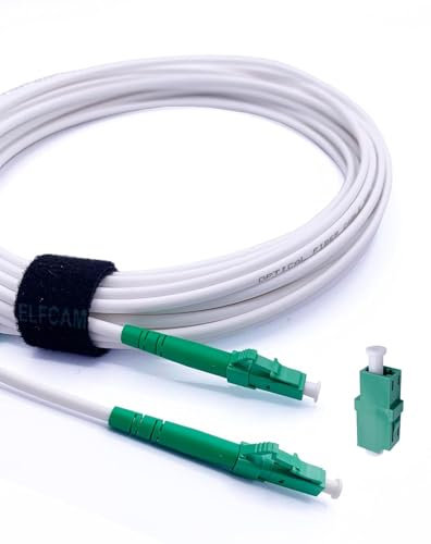 Elfcam - 1m Cable de Fibra Óptica LC/APC a LC/APC Simplex Monomodo 3,0mm Blanco, Entrega con Acoplador de Extensión de Fibra Óptica, 1 Metro