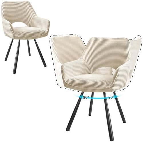 JIJIAN Juego de 2 Sillas de Comedor Giratorias con Reposabrazos, Rotación 180°, Sillas de Cocina, Silla Moderna Tapizada con Respaldo de Tela para Cocina, Comedor, Dormitorio, Beige