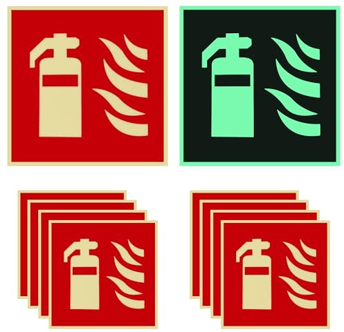 8 Stück Feuerlöscher Schild Langnachleuchtend Hinweisschilder Feuerlöscher Piktogramm 15x15cm PVC Selbstklebend Brandschutzzeichen Rettungsschild für Außen und Innen
