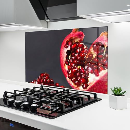 ARTHUB® Küchenrückwand aus Glas 60x100 cm, Open Pomegranate | Spritzschutz, Fliesenspiegel, Glasplatte, Herdspritzschutz, Wandschutz für Herd, Küche, Hartglas, Lebensmittel, Früchte