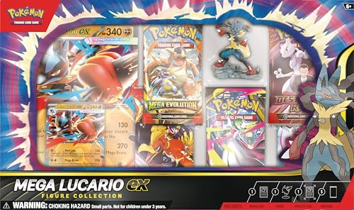 Pokémon TCG: Mega Lucario ex Figure Collection (1 Etched Foil Promo Card, 1 Oversize Promo Card, 5 Booster Packs & 1 Mega Lucario Figure)