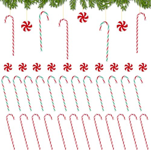 ZXTGBQ 34 Pcs Zuckerstange Weihnachtsdekorationen, Zuckerstangen Deko, für den Weihnachtsbaum Zuckerstangen zum hängen Weihnachten Anhänger, Zuckerstange Baumschmuck Christbaumdeko mit Kordel
