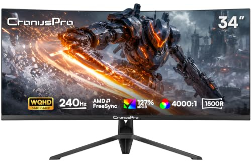 CronusPro 34 Pouces 240Hz Écran PC Gamer Incurvé, UWQHD (3440 x 1440) 4000:1, 127% sRGB, Moniteur Gaming 1500R, 1ms MPRT, AMD FreeSync, HDR10, HDMI*2/DisplayPort*2, VESA Mount, Moniteur de Jeu Noir