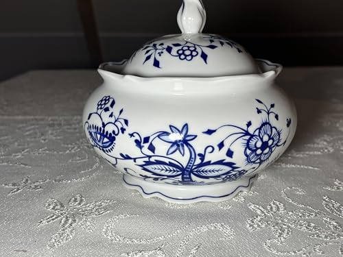 Generisch Triptis Zwiebelmuster Porzellan Keksdose mit Deckel, Höhe 9 cm, Breite 13 cm. Spülmaschinenfest
