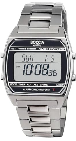 Boccia Titanium Digitaluhr 3738-05 Titan grau 40 mm, Herren Unisex Quarz Armbanduhr mit Titanband, Alarm Stoppuhr Timer Dualzeit, wasserdicht 5 bar, leicht und antiallergisch