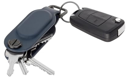 TROIKA Schlüssel Tracker Apple® Find My Funktion Track & FIND Key Organizer mit Ortung von befestigten Schlüsseln möglich und erweiterbar für bis zu 4 Schlüssel aus Kunstleder und Metall in blau