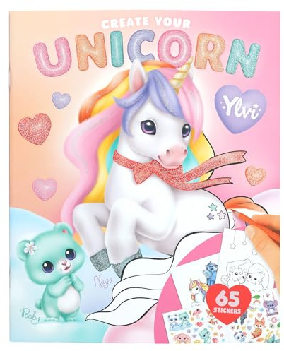 Depesche 14209 Ylvi Create Your Unicorn - Malbuch mit 13 Seiten vorgedruckter Einhorn Motive zum Ausmalen, inkl. Malvorlagen und 2 Seiten Sticker