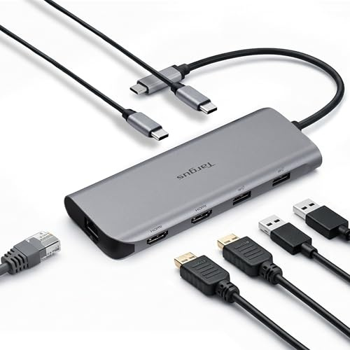 Targus Dual Video Mobile Dock mit 140W EPR Power Pass-Through, Dual HDMI 4K @60Hz, 2X USB-C & 2X USB-A 10Gbps, Gigabit Ethernet, EcoSmart Design DOCK427GL