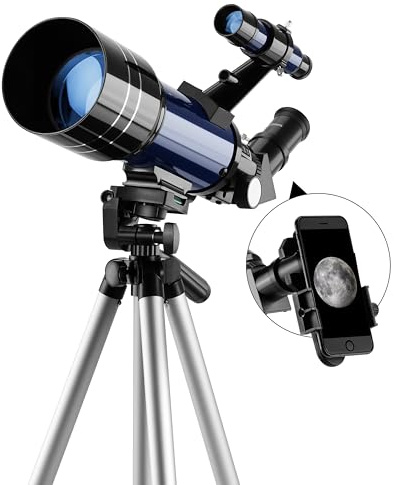 ESSLNB Teleskop Astronomie Kinder mit 70 mm Öffnung und 360 mm Brennweite | Vollvergütete Optik; verstellbares Stativ, Handy-Adapter, 3-fache Barlow-Linse und Mondfilter für Sternbeobachtung