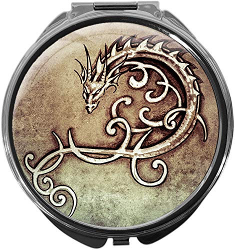 metALUm Pillendose mit Spiegel rund Metall 3 Fächer DRACHE #1200
