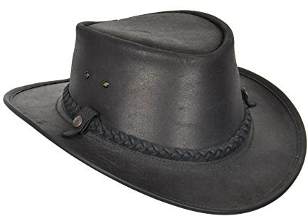 House of Leather Original Australisch Bac Pac Traveller Cowboyhüte BC Hut Echtes Leder Schwarz (L)
