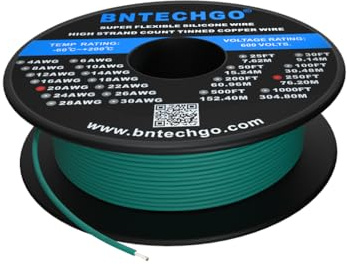 BNTECHGO 20 Gauge Silicone Wire Spool 250 ft Green Flexible 20 AWG Stranded Tinned Copper Wire