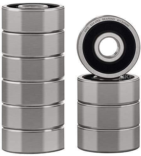 XiKe 624-2RS Kugellager mit Doppeldichtung 4x13x5mm Chromstahl und Vorgeschmiert, 624RS Miniatur-Rillenkugellager, 10er Pack