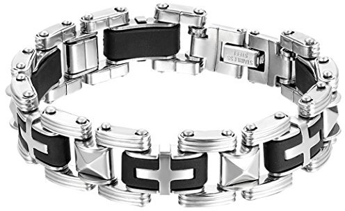 OIDEA Herren Armband Kreuz Fahrradkette: Biker Armkette aus Edelstahl 16mm breit Vintage Motorradkette 21.5cm Silber schwarz Retro Handgelenk Schmuck Geschenk für Männer Jungen