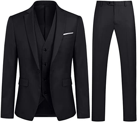 Allthemen Abito da Uomo 3 Pezzi Slim Fit Completo Formale da Matrimonio Un Bottone Giacca Gilet Pantaloni Nero M