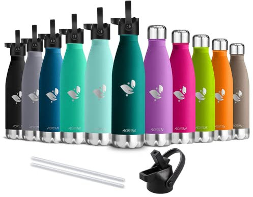 AORIN Bouteille d'eau en Acier Inoxydable isolé à Double Mur - 350ml - Gourde Isotherme Étanche sans BPA, Gourde Inox Bouche Standard, Gourde Enfant pour Sport, Gym, Voyage