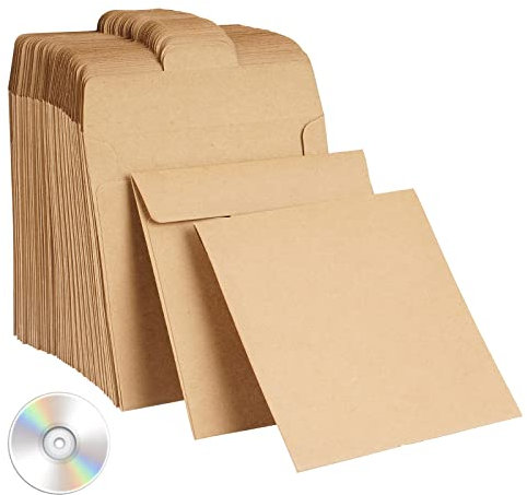 50er Pack Umschlag für CD/DVD Hüllen Kraftpapier Sleeves Kuverts für CD Vintage Papierhüllen Schutzhüllen für Fotos Geschenkverpackung Weihnacht Party Hochzeit Geburtstag (12,5 x 12,5cm)