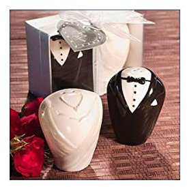 Lote de 6 Sets de Salero+Pimentero de Cerámica Novios en Caja. Recuerdos. Figuras. Regalos Originales. Detalles de Bodas, Comuniones, Bautizos, Cumpleaños. DK