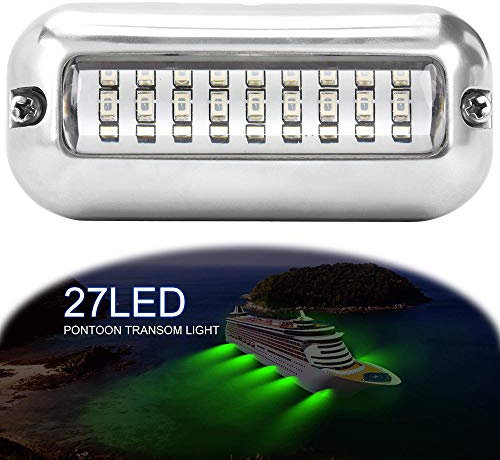 ALLOMN Bootsnavigationslicht, 50W 12V 27 LED Navigationslampe Grünweiß Blau Marine Light IP68 Wasserdichtes Unterwasser Edelstahl Schiffsstrahl Licht (Grün)