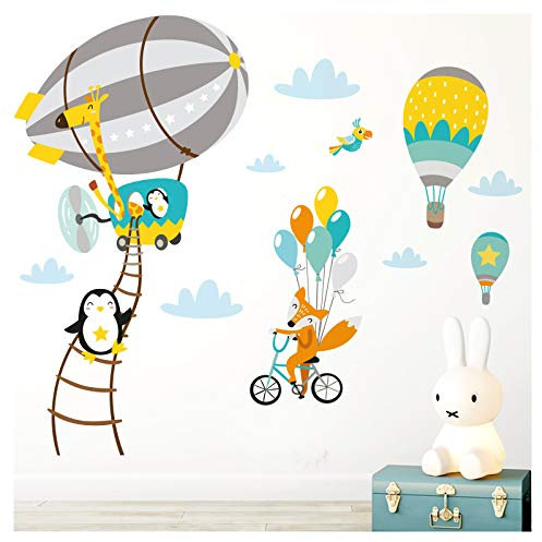 Little Deco Aufkleber Kinderzimmer Zoo Tiere im Zeppelin I 118 x 66 cm (BxH) I Wandbilder Wandtattoo Jungen Tiere Deko Jungs Babyzimmer Junge Sticker DL206-19