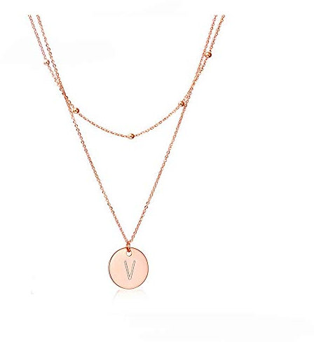WLLAY Rose Gold Initial Coin Necklace for Women Dainty Disc Letter Layered Choker Necklace Name Jewelry Gift for Her