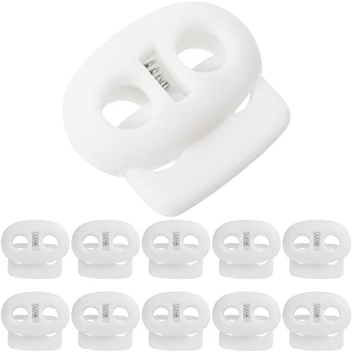 Kordel Stopper, 2-Loch, 10 Stück, in Weiss, für bis Ø 4 mm Kordeln, Band Klemme Jacke, Bekleidung, Rucksack, Gummikordel Stopper, Schnellverschluss Schnürsenkel, Schnur Rutsche, Tanka Kordelstopper